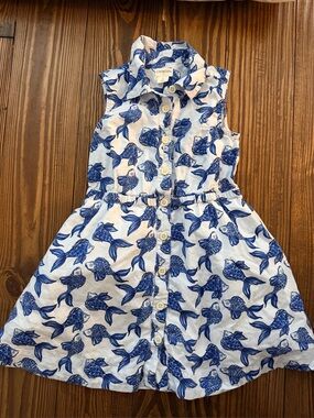 Crewcuts White Dress with Blue Fish Print